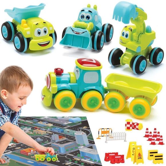 Toys for 3 Year Old Boy - 4 Friction Powered Trucks for 3+ Year Old Boys, Playm